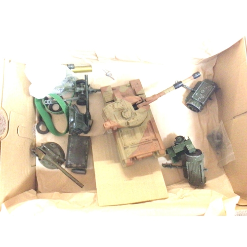 302 - A Box Containing Various Diecast and Plastic. Military Vehicles.