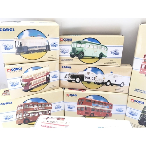 357 - A Collection of Boxed Corgi Classics Buses. Trams and a Police Set.