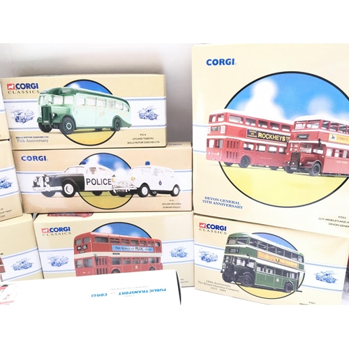 357 - A Collection of Boxed Corgi Classics Buses. Trams and a Police Set.