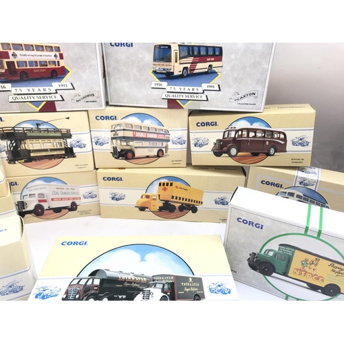 366 - A Box Containing a Collection of Boxed Corgi Classic Buses. Lorry's and Trams.