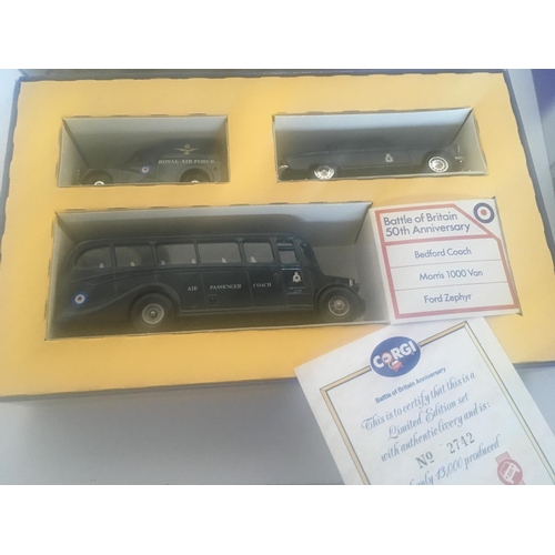 392 - Three boxed sets of vehicles featuring D-Day. Battle of Britain and London. By Corgi