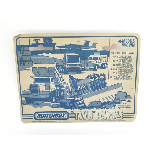 427 - A Carded Matchbox Two Packs TP-16 Military Dump Truck and Bulldozer. Dents to Blister.