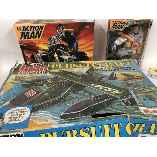 45 - 3 boxed Action Man toys including glider and motorbike plus astronaut.