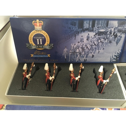 458 - Collection of boxed Britain metal soldiers 3 sets focus on Trooping the Colour and 2 sets marking th... 