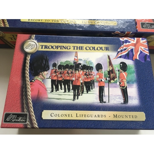 458 - Collection of boxed Britain metal soldiers 3 sets focus on Trooping the Colour and 2 sets marking th... 