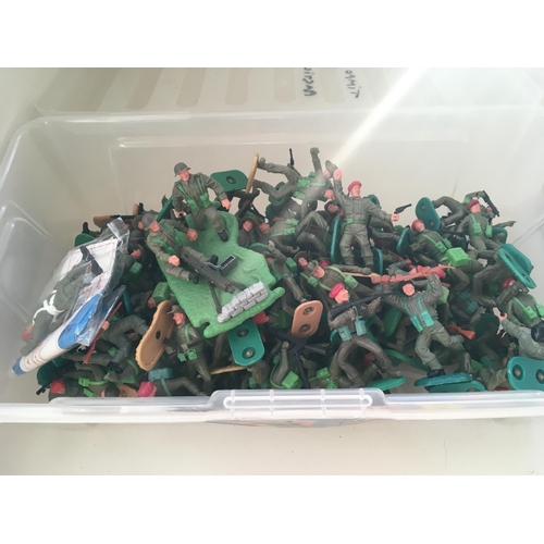 483 - Collection of 3 containers each with plastic soldiers by TIMPO. Figures include Western era and WW11... 