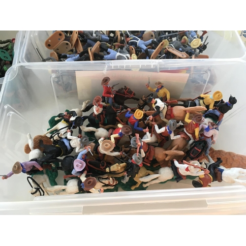 483 - Collection of 3 containers each with plastic soldiers by TIMPO. Figures include Western era and WW11... 