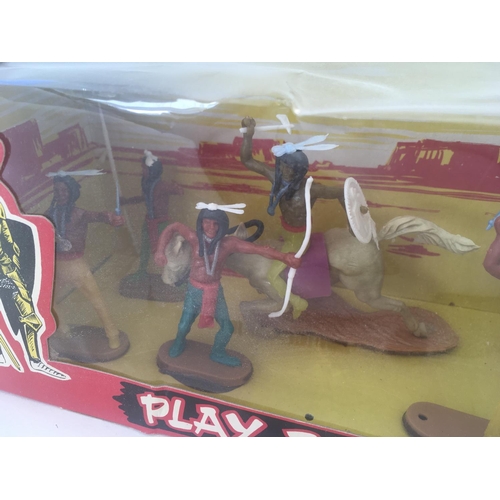 496 - Boxed Cherilea play figures, this set is of 7 Indian one is mounted on horse. In original box.