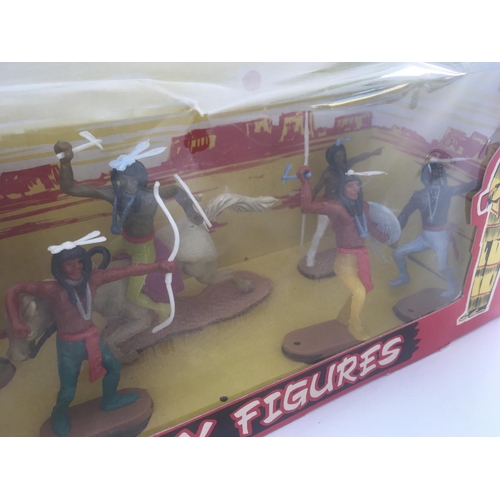 496 - Boxed Cherilea play figures, this set is of 7 Indian one is mounted on horse. In original box.