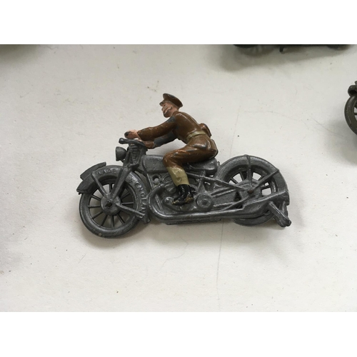 513 - A great collection of metal soldiers with motorcycles mainly by by Britains ..Johill Co. 10 pieces i... 