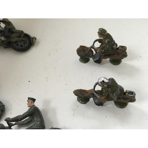 513 - A great collection of metal soldiers with motorcycles mainly by by Britains ..Johill Co. 10 pieces i... 