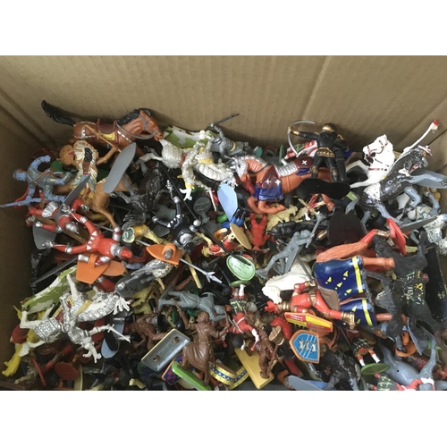 516 - A box containing Playworn a large amount ofplastic figures by Britains Deetail and others. Genres of... 