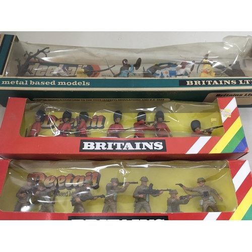 517 - A collection of 7 boxed action models, 3 by Britains 7256..7347..7794. Four boxes by Herald 4446..44... 