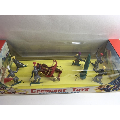 533 - 4 boxed sets of metal and plastic figures by Crescent. Plastic set is 3007 medieval knights and cata... 