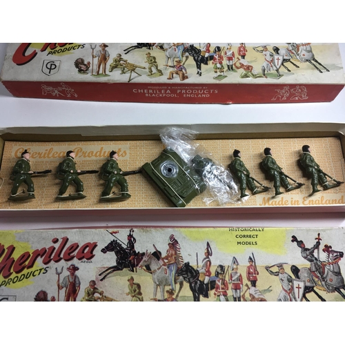 535 - Two boxes of Cherilea metal figures featuring American soldiers A113 and medieval series S300