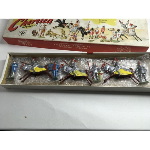 535 - Two boxes of Cherilea metal figures featuring American soldiers A113 and medieval series S300