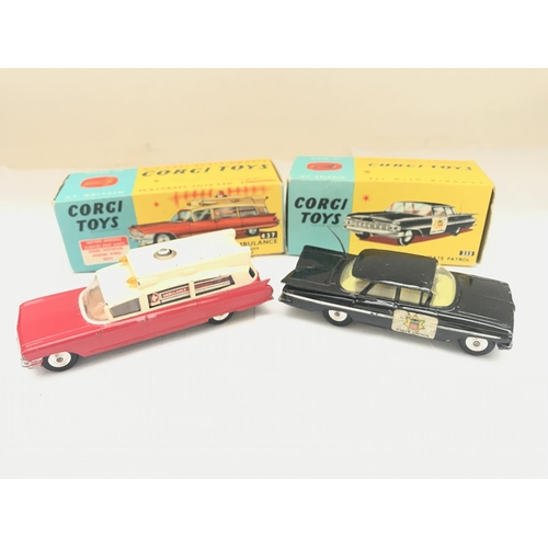 593 - A Boxed Corgi Chevrolet State Patrol Car #223 and A Super Ambulance #437.