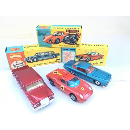 598 - A Boxed Corgi Mercedes Benz 600 Pullman #247. A Ghia L.6.4 #241 and a Ferrari Berlinetta 250 Le Mans... 