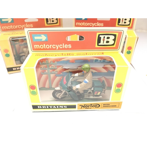 616 - 3 X Boxed Britains Motorcycles. A Afrika Korps Dispatch Rider. A U.S. sheriff and a Norton British D... 