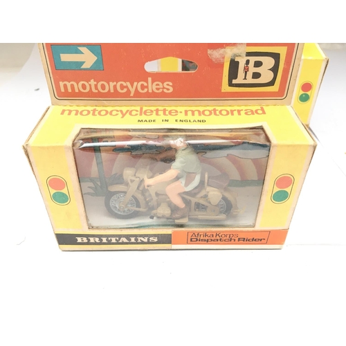 616 - 3 X Boxed Britains Motorcycles. A Afrika Korps Dispatch Rider. A U.S. sheriff and a Norton British D... 