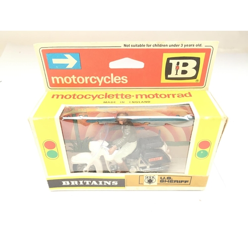 616 - 3 X Boxed Britains Motorcycles. A Afrika Korps Dispatch Rider. A U.S. sheriff and a Norton British D... 