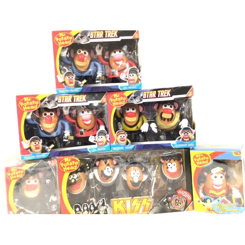 64 - A Collection of Mr Potato Head Toys Boxed including Kiss. Star Trek and Elvis.