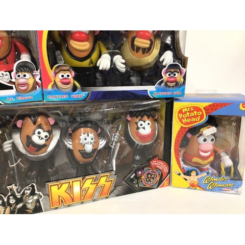 64 - A Collection of Mr Potato Head Toys Boxed including Kiss. Star Trek and Elvis.