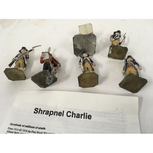 65 - A collection of 6 model lead soldiers believed to be Shrapnel Charlie pieces.