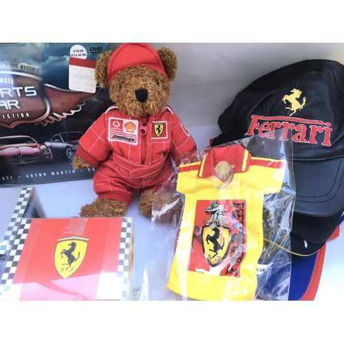 674 - A Collection of Ferrari Merchandise. Including Magazines. Mugs.dvds. Key rings.caps. Glasses Etc.