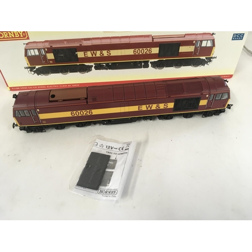 70 - A boxed Hornby model railway locomotive R2488 EW and S coco diesel electric class 60. 60026 OO gauge... 