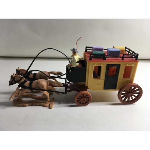 700 - A collection of five Timpo Western horse and wagons. Includes fire wagon..Wells Fargo wagon..Chuck W... 