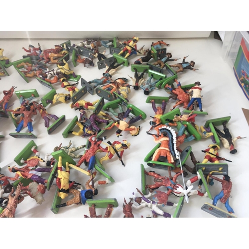 712 - A collection in excess of 60 cowboys an Indians plastic model figures by Britains Deetail