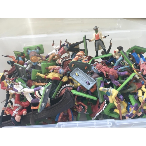 712 - A collection in excess of 60 cowboys an Indians plastic model figures by Britains Deetail