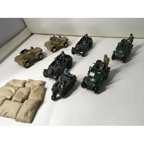 728 - A nice collection of 7 diecast WWII Military vehicles by Britains including British. American. Germa... 