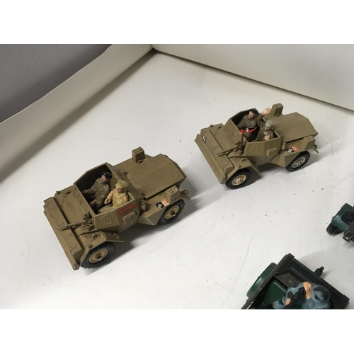 728 - A nice collection of 7 diecast WWII Military vehicles by Britains including British. American. Germa... 