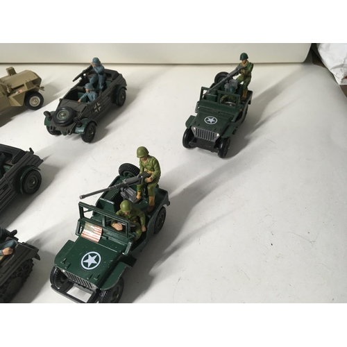 728 - A nice collection of 7 diecast WWII Military vehicles by Britains including British. American. Germa... 