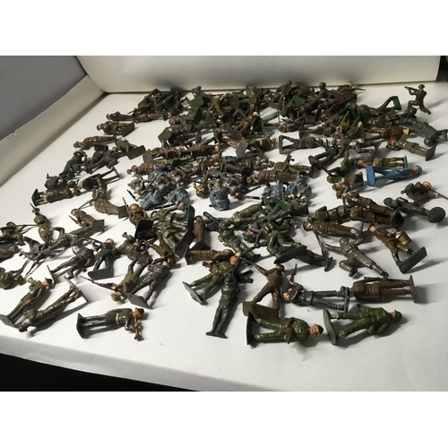 729 - A collection in excess of 100 pieces of metal soldiers by Hillco. Cherilea and Britains.