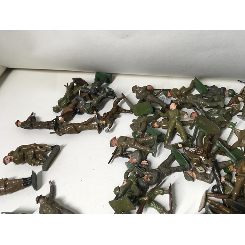 729 - A collection in excess of 100 pieces of metal soldiers by Hillco. Cherilea and Britains.