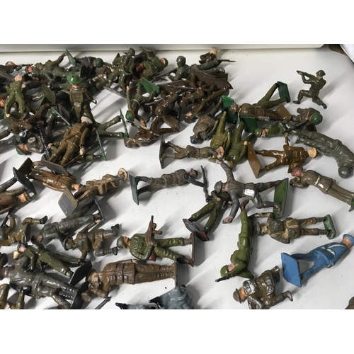 729 - A collection in excess of 100 pieces of metal soldiers by Hillco. Cherilea and Britains.