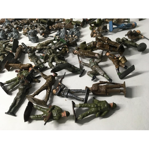 729 - A collection in excess of 100 pieces of metal soldiers by Hillco. Cherilea and Britains.