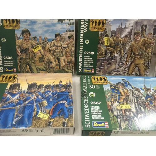 733 - A collection of 9 boxed Revell kits all themed military soldiers.