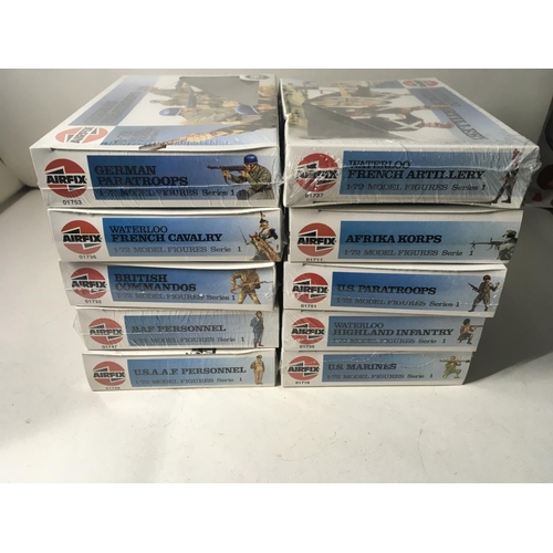 735 - A collection of ten Airfix military model kits. All still sealed.