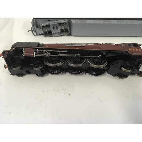 74 - Unboxed Hornby model locomotive Duchess of Sutherland with tender and two royal coaches