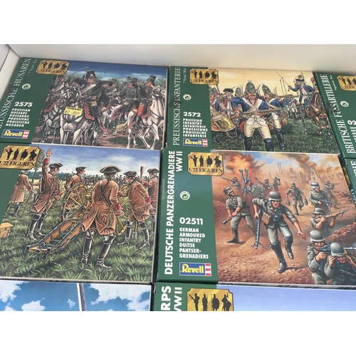 741 - A collection of 9 unused boxed REVELL model kits all military themed.