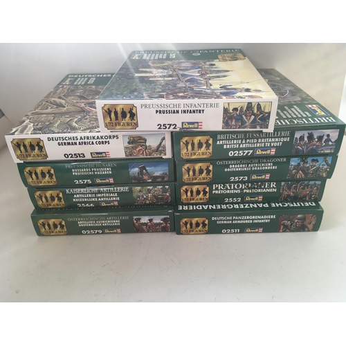 741 - A collection of 9 unused boxed REVELL model kits all military themed.