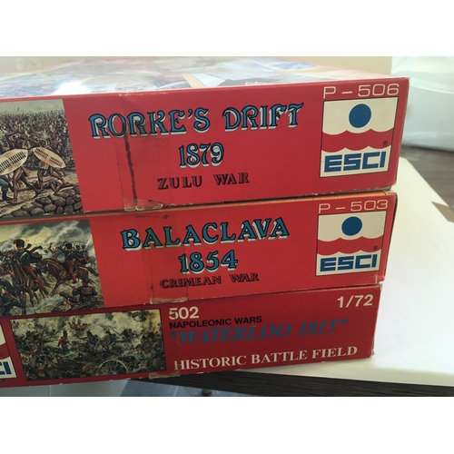 743 - A collection of three UNMADE boxed battlescene model kits by ESCI.