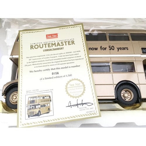 759 - A Boxed Sun Star Routemaster 2911 RM1983-ALD 9838 50th Anniversary of London Transport Gold. #2911.