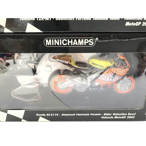 780 - 2 X Boxed Minichamps Motorcycles including Yamaha and Honda. 1:12 Scale.