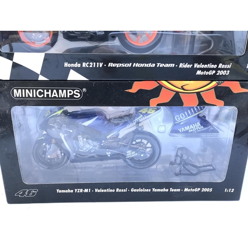 782 - 2 X Boxed Minichamps Motorcycles including Yamaha and Honda. 1:12 Scale.