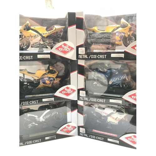 789 - 6 Boxed Guiloy Diecast 1:10 Scale Motorcycles.all Yamaha.